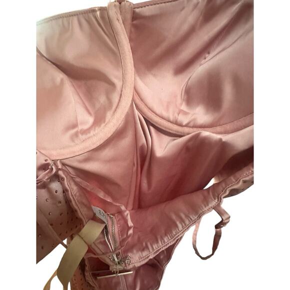 Oh Polly Sparkly Pink Satin Mini Dress – Rhinestone Cowl Neck Party Dress, SZ 10 - Picture 7 of 10